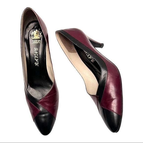 Rayne London Rare 80’s Vintage Custom Wine Red & Black Leather Pumps Size 8.5 AA - Picture 13 of 13